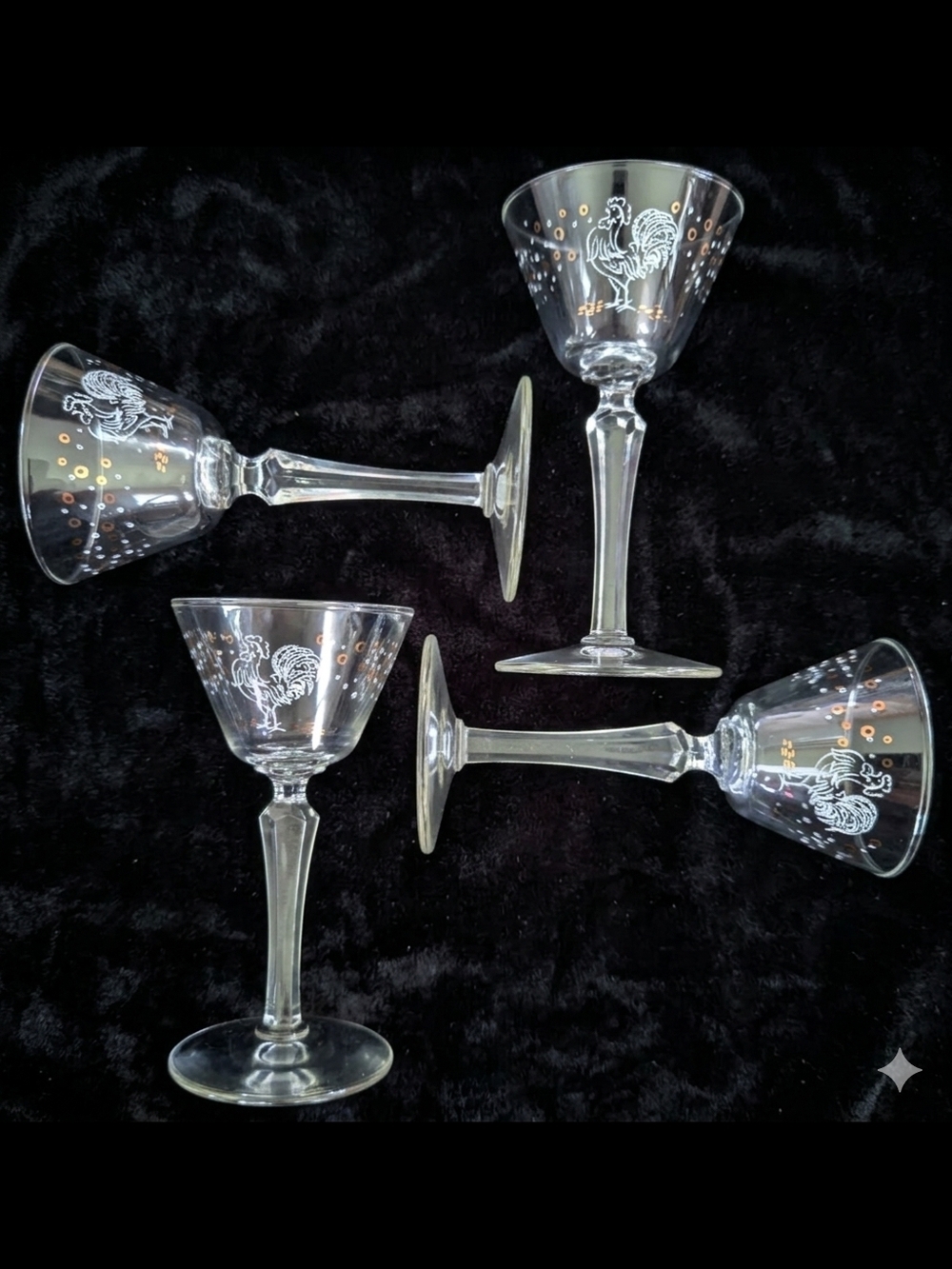 Vintage Libbey Drunken Rooster MCM Cocktail Glasses - Set of 4 - White & Gold